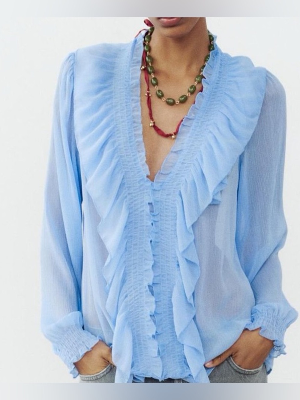 Zara ruffled blouse long sleeves, size L oversized.